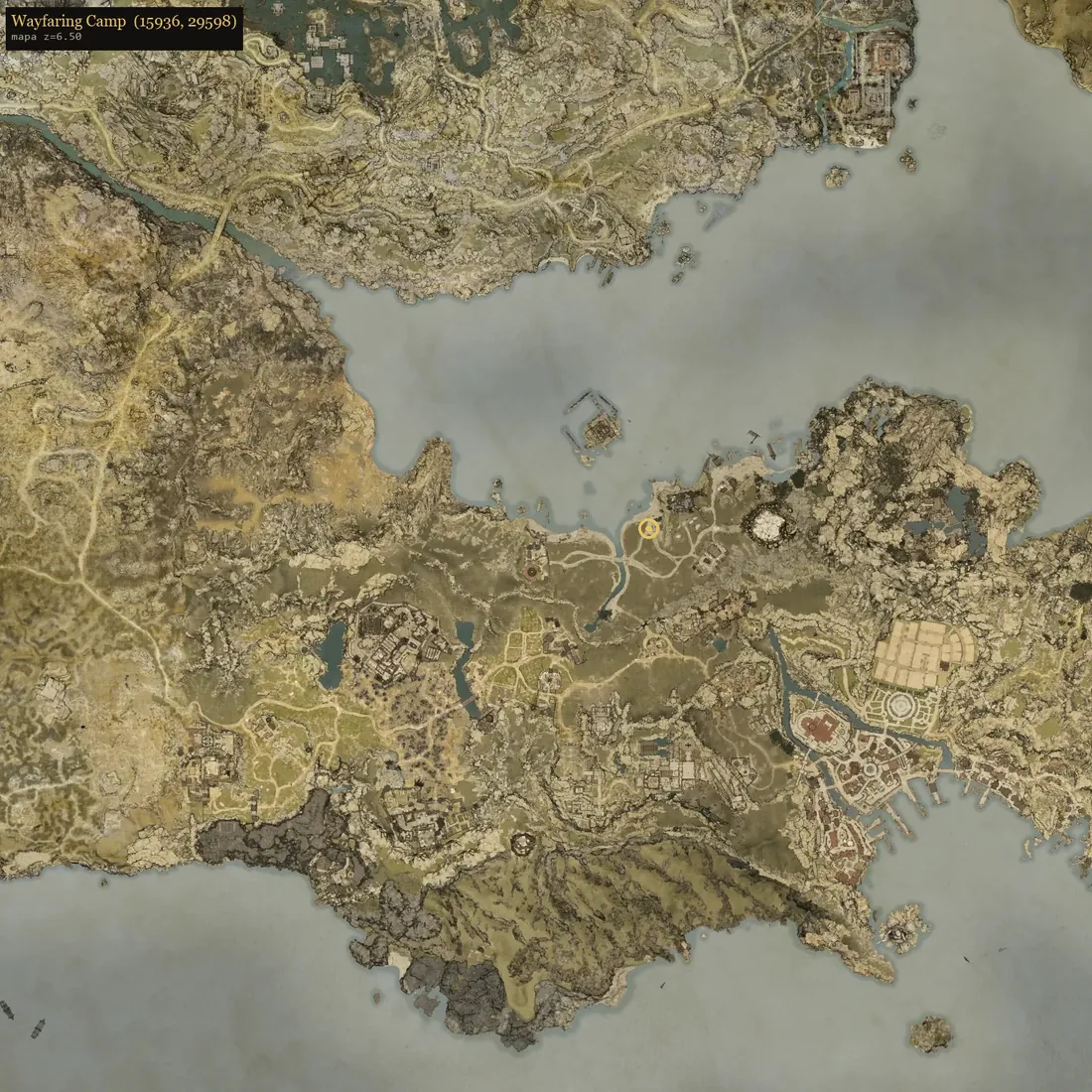 Vista del mapa de Wayfaring Camp.